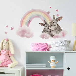 Autocollants muraux décoratifs pour chambre d'enfant en PVC imperméable, motif lapins arc-en-ciel de dessin animé, 60*40cm, vente en gros - Product Image 1