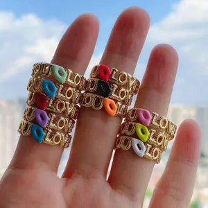 2024 New Fashion Enamel Lips Letter LOVE Enamel Heart Rings Open Adjustable Ring Gold Plated Jewellery For Women's Gift