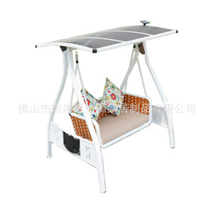 Balançoire de patio extérieure en aluminium, double siège, mobilier de cour contemporain avec coussin - Product Image 1
