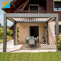 Pergola bioclimatique de jardin avec toit à lames motorisées, pergola à lames en aluminium thermolaqué écologique, gazebo