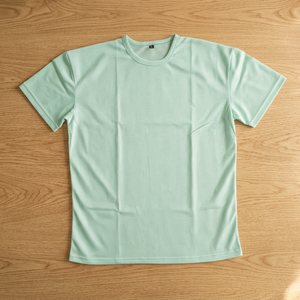 Camiseta de punto transpirable ecológica de manga corta con cuello redondo y frente liso para hombre, color verde menta, estilo casual urbano - Product Image 3