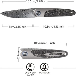 Cuchillo Plegable Multifuncional Portátil para Exteriores, Hoja de Acero de Damasco, Mango de Fibra de Carbono y Titanio, Personalizable OEM, para Camping HK - Product Image 3