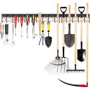 Organisateur d'outils de garage mural, étagère de rangement <span class=keywords><strong>suspendue</strong></span> pour jardin et garage avec 10 crochets réglables et 4 rails - Product Image 1