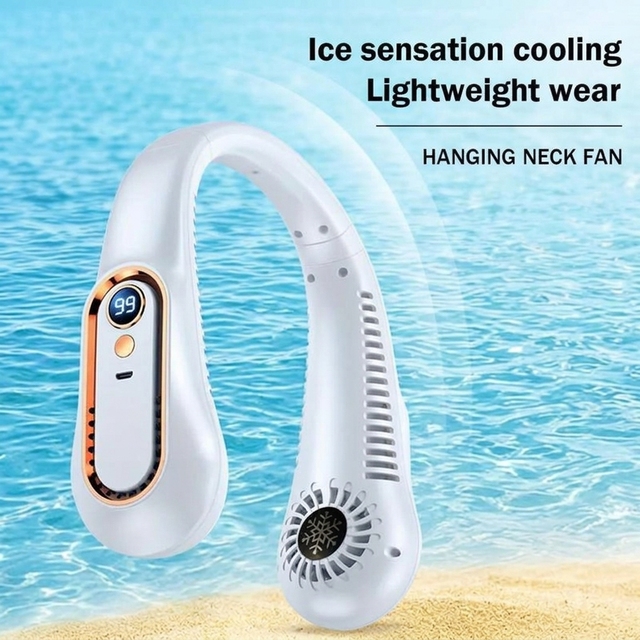 Drop Shipping Bladeless Neck Fan USB Rechargeable Portable Cooling Fan with Digital Display for Travel Ventilador De Cuello