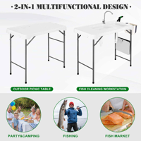 Table pliante moderne en plastique blanc avec évier de nettoyage de poisson pour l'ameublement extérieur et l'utilisation en cour