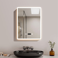 Miroir LED 500x700mm anti-buée, étanche, affichage de l'heure, interrupteur tactile, design moderne et simple pour salle de bain