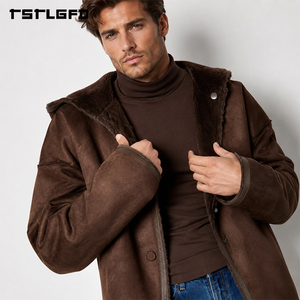 Cut And Sew Reversible Faux Fur <b>Suede</b> <b>Jacket</b> Brown Hooded Winter Oversized Double Sided Streetwear Coat Wholesale Bulk - Product Image 4