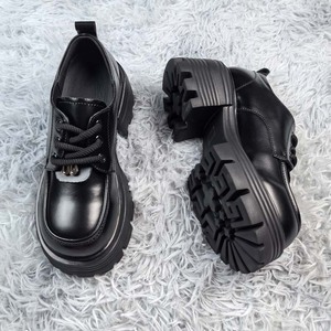 Chaussures de marche pour femmes en cuir de vachette, baskets de sport à lacets, semelle plate surélevée, semelle extérieure en caoutchouc antidérapante, semelle intermédiaire en EVA, talon épais, décontractées - Product Image 4