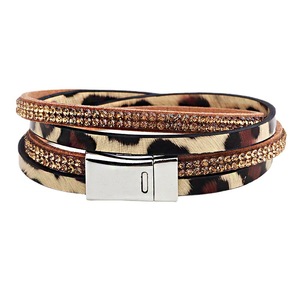 Leopard Print Rhinestone Double <b>Bracelet</b> <b>Leather</b> Jewelry Magnetic Clasp Gift Fashion <b>Bracelet</b> - Product Image 5