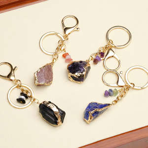 Porte-clés en cristal brut de pierre précieuse naturelle, améthyste, <span class=keywords><strong>lapis</strong></span>-<span class=keywords><strong>lazuli</strong></span>, pierres de guérison, <span class=keywords><strong>pendentif</strong></span> avec chaîne plaquée or pour femmes et hommes, cadeau - Product Image 5