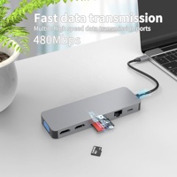 Listo para enviar Aluminio 3,0 Hub 13 puertos con adaptador de corriente tipo C y A Stock Estación de acoplamiento HUB de USB-C