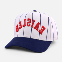 Casquette de baseball structurée à 5 panneaux avec logo brodé en relief 3D personnalisé BSCI, visière incurvée, bicolore, style vintage premium avec rayures fines