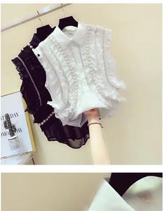 Boutique all'ingrosso 2024 estate nuovo bordo <span class=keywords><strong>con</strong></span> <span class=keywords><strong>volant</strong></span> perline <span class=keywords><strong>con</strong></span> diamanti Chiffon senza maniche camicie da <span class=keywords><strong>donna</strong></span> - Product Image 3