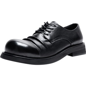 British business casual wide-brimmed leather shoes for men workwear style thick sole retro round <b>toe</b> genuine leather men's shoes - Product Image 5