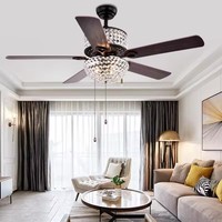Tyson Luxe Doré Led Lustre Éclairage Télécommande Fantaisie Pendentif Lampe Maison Hôtel Moderne Cristal Ventilateur De Plafond Avec Lumière