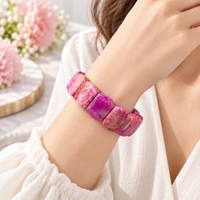Bracelet Chunky en Agate Rose, Perles Rectangulaires Polies, Bijou Élastique Tendance pour Femme