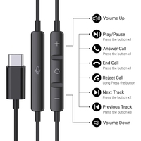 Écouteurs audio numériques USB C haut de gamme, écouteurs filaires stéréo avec micro pour le jeu et la musique, écouteurs filaires de type C professionnels noirs