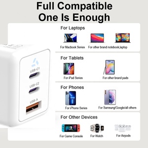 Chargeur mural USB-<span class=keywords><strong>C</strong></span> PD 65W GaN double type <span class=keywords><strong>C</strong></span> et USB-A avec prise EU premium pour MacBook Pro/Air, ordinateur portable et mobile - Product Image 6