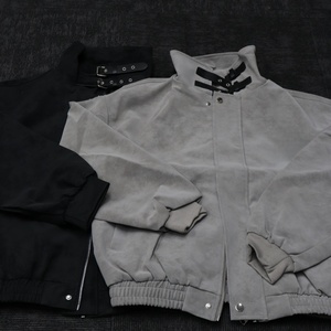 <b>Men's</b> <b>Suede</b> Bomber <b>Jacket</b> Stand Collar Zipper Closure Casual Autumn Wear Solid Color Regular Fit Gray and Black Options - Product Image 3
