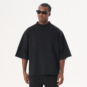 T-shirt coupe carrée vierge 300gsm 100% coton T-shirt graphique personnalisé à col épais surdimensionné pour homme - Product Image 4