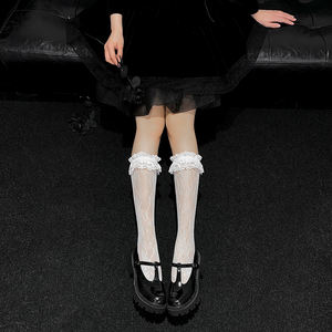 Medias <span class=keywords><strong>de</strong></span> encaje jacquard <span class=keywords><strong>de</strong></span> red para mujer, hasta la rodilla, medias huecas <span class=keywords><strong>de</strong></span> malla, antideslizantes, para niñas, calcetines <span class=keywords><strong>de</strong></span> encaje hasta la pantorrilla - Product Image 4