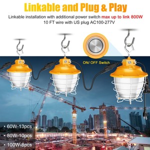 <b>LED</b> Construction String <b>Light</b> 10FT plug 100W 14000Lm Industrial <b>LED</b> String Linkable Work <b>Lights</b> Super Bright Temporary Lighting - Product Image 3