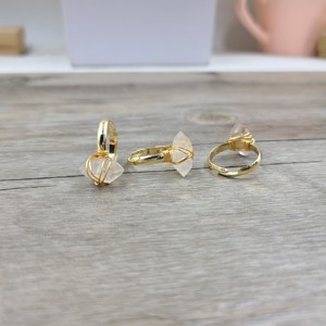 แหวนเพชรเฮอร์คิเมอร์ แหวนทอง 14k หุ้มด้วยลวด แหวนพลอยควอตซ์ดิบ แหวนแต่งงานปรับขนาดได้ - Product Image 6