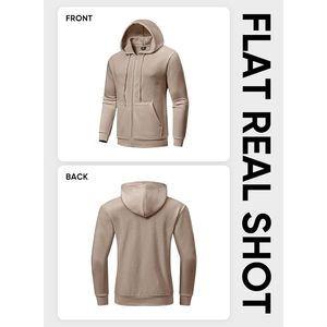 2025 hommes décontracté coton cordon sweats à capuche pleine fermeture éclair polaire sweat à capuche avec fonction anti-rétrécissement sérigraphié motif solide - Product Image 5