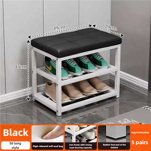 多機能シンプルメタルシューズラックベンチ、家庭用収納オーガナイザー、革製シートクッション付き、靴、工具/バッグ用 - Product Image 6