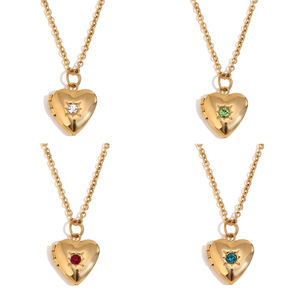 Collar con colgante de corazón de amor de acero inoxidable personalizado, caja de fotos de piedra de nacimiento impermeable, collar con medallón chapado en oro para regalo - Product Image 1