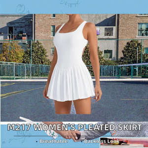 Jupe de sport plissée sans dos en Spandex/Nylon pour femme, respirante, avec poches, idéale pour l'extérieur et le fitness, anti-éblouissement - Product Image 2
