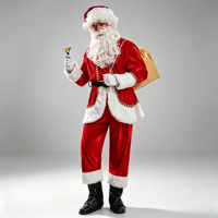 Costume de Père Noël Deluxe en Velours Rouge pour Homme – Tenue de Cosplay pour Fêtes de Fin d'Année et Scène, avec Chapeau et Barbe – Grande Vente