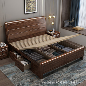 Solid Wood Storage <b>Bed</b> 1.2m 1.5m Single <b>Bed</b> With Mattress High <b>Box</b> Bedroom Furniture For Home Use - Product Image 2