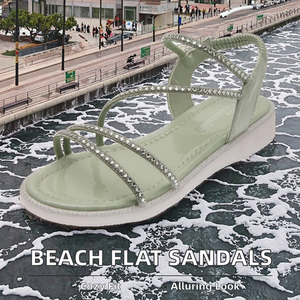 Nuevas Sandalias de Mujer de Verano con Punta Cuadrada y Puntera de Acero, Ligeras, de Una Sola Tira, Sin Cordones, Sexys, Casuales, de Playa, con Suela Plana Grande - Product Image 1
