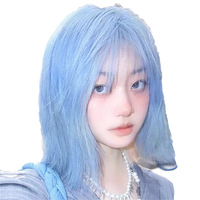Wig Renda Biru Rambut Pendek Wanita Bob Panjang Sebahu Penutup Kepala Penuh Subkultur Keren Lolita Y2K Berat Satuan 175