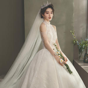 <span class=keywords><strong>2021</strong></span> été AL0954 robe de mariée de luxe blanc robe de mariée licou cou traînant Cour Style grande taille cristal maître mariage - Product Image 2