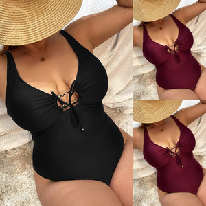 Maillot de bain une pièce Sexy, tenue de plage, col V, Sexy, bordeaux, avec fermeture à glissière sur le devant, grande taille, vêtements de maternité, nouvelle collection - Product Image 1