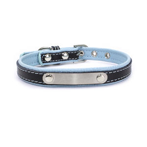 <span class=keywords><strong>Collar</strong></span> clásico de cuero auténtico para gatos y perros con nombre de mascota grabable, etiqueta de Metal, patrón sólido - Product Image 6