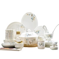 Service de vaisselle en porcelaine fine de Jingdezhen, motif floral, design moderne et épuré, qualité supérieure