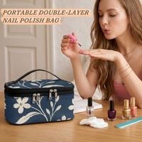 Trousse de Maquillage de Voyage en Cuir PU Bleu Marine à Double Compartiment avec Poignée