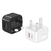 Chargeur mural à double port USB Type-C PD3.1 20W, prise UK, large plage de tension, adaptateur d'alimentation à charge rapide pour iPhone, Samsung, Android