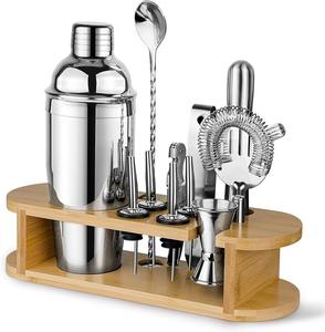 <b>Cocktail</b> <b>Shaker</b> Set Stainless Steel Barware Kit 10pcs 750ml Luxury Sustainable Hot Sale Wine <b>Shaker</b> with Wooden Stand - Product Image 5