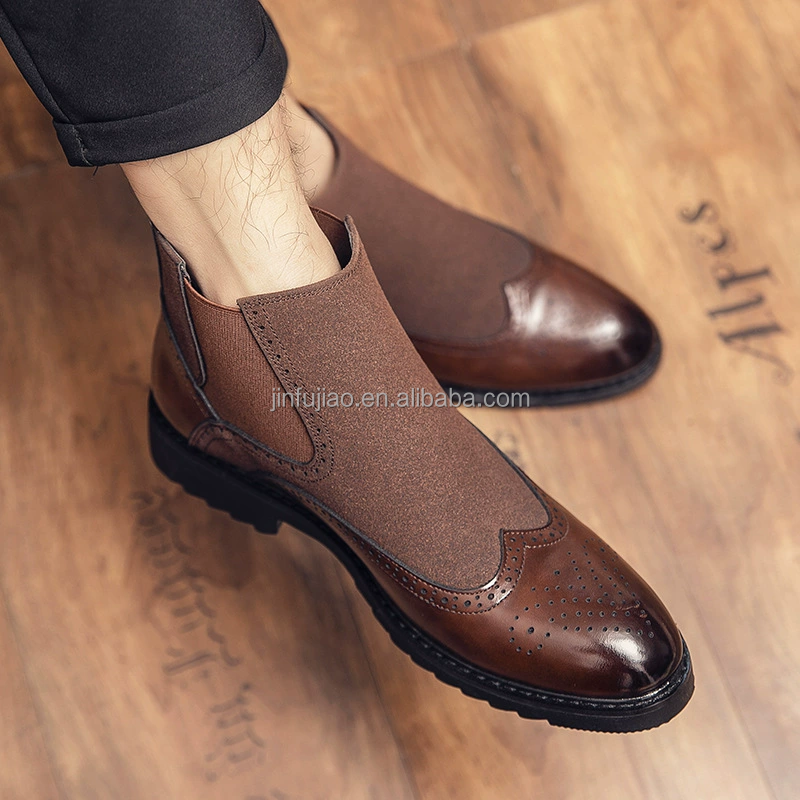 Whosale Factory Price Men Handmade American Style Dyeing Colors Dress Shoes  Genuine Leather Ankle Winter Chelsea Boots