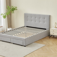 Nouveautés Meubles de chambre à coucher Tissu Rembourré Rangement Tête de lit Queen Size Cadre de lit à lattes en bois