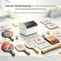 artisJet YOUNG Printer UV LED Flatbed Desktop untuk Personalisasi Peralatan Olahraga Kayu Karet Kulit Raket Tenis Meja Bola Golf