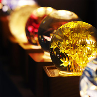 Boule de Cristal Petite Veilleuse Base en Bois Fleur Éternelle Rose Spécimen Lumineux Résine Artisanat