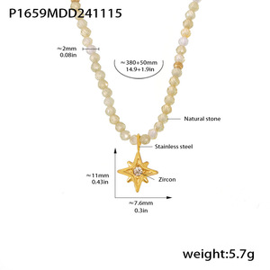 Collier ras du cou pour femme en acier inoxydable avec pendentif étoile à huit branches en zircon brillant et pierre naturelle, style bambou, sportif, tendance, pour soirée - Product Image 5