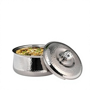 Stainless Steel Casserole Pot With Lid 24cm Round Hammered Design Durable Modern Kitchen Cookware For Gas And <b>Induction</b> <b>Stoves</b> - Product Image 6