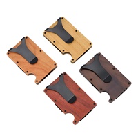 Dompet DYL Vintage untuk Pria Tempat Kartu Kredit Penjepit Uang & Tali Uang Tunai Tipis RFID Pola Kreatif Kayu Alami