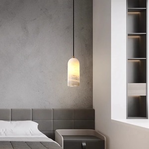 Lampe suspendue en marbre Led E27, forme longue, blanche, moderne et minimaliste, pour chambre à coucher, salle à manger, lampe de plafond à tête unique - Product Image 2